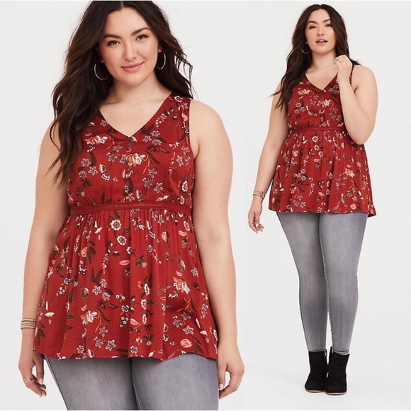 Torrid Ochre Floral Twill Babydoll Tunic Top 4X - Picture 3 of 16